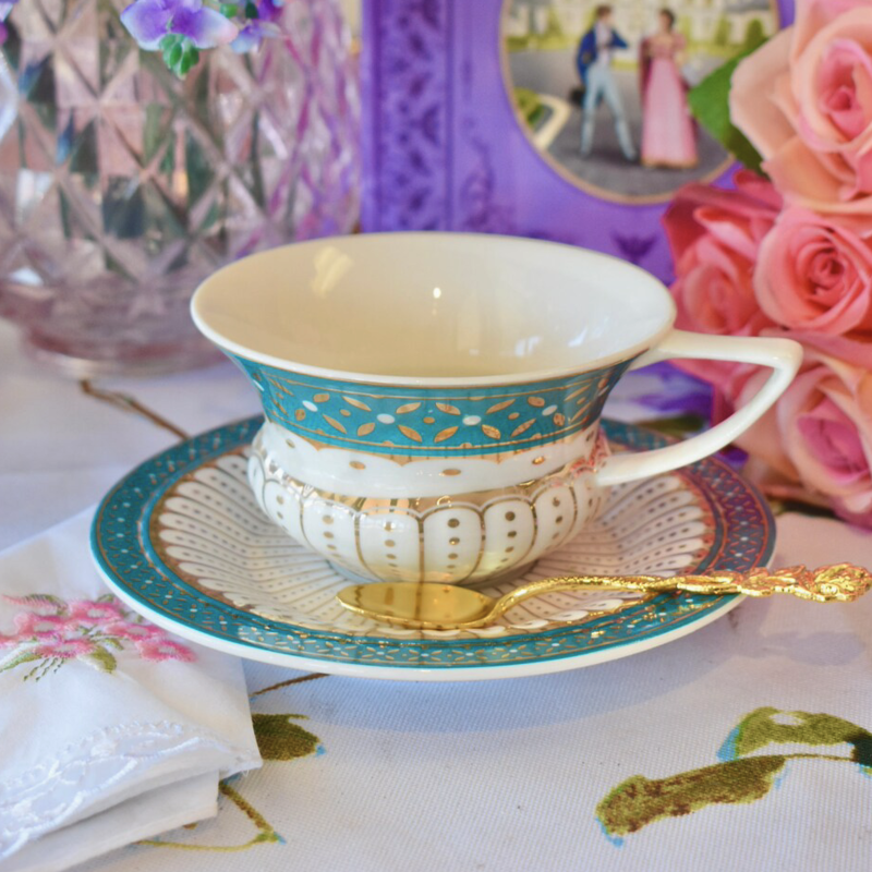 Emerald Crown and Gold Teacup and Saucer