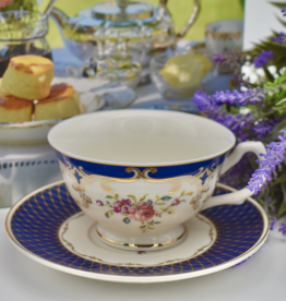 Royal Blue with Rose Teacup and Saucer