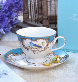 Songbird Teal Turquoise Footed Teacup and Saucer