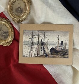 Antique Watercolor Ships in Harbor