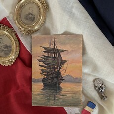 Antique Watercolor Ship at Sea