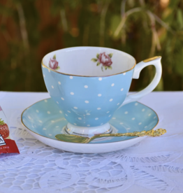 Pastel Blue with Polka Dots Teacup and Saucer