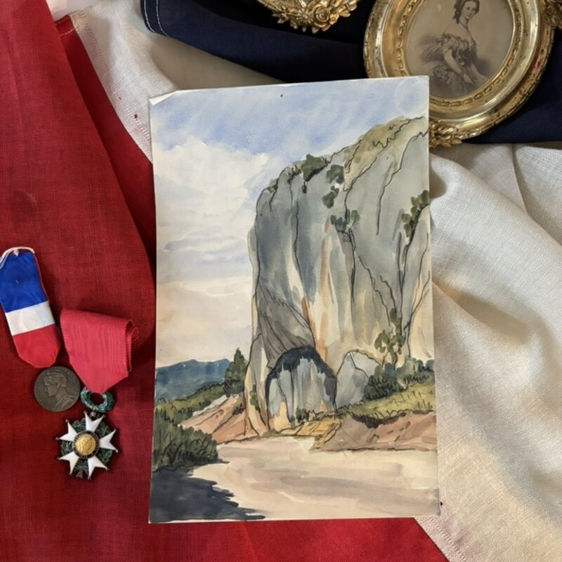 Antique Watercolor of Cliffs