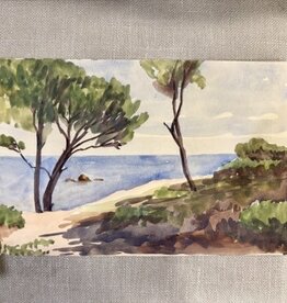 Antique Watercolor Sketch of Seaside Unframed