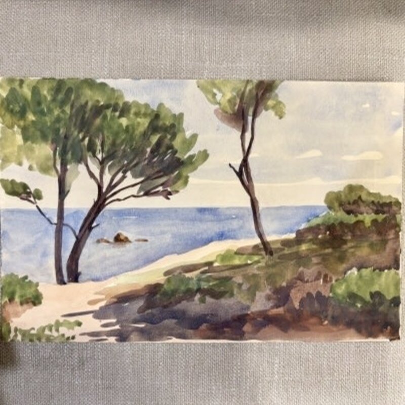 Antique Watercolor Sketch of Seaside Unframed