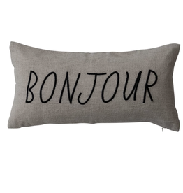 Linen Blend Lumbar Pillow, "Bonjour"