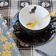 Black Cat Victorian Gothic Embossed Teacup and Saucer