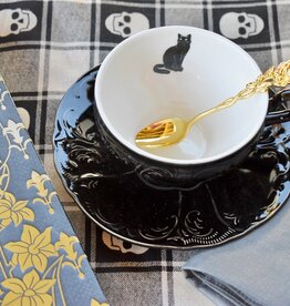 Black Cat Victorian Gothic Embossed Teacup and Saucer