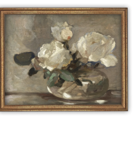 Framed Still Life of White Roses