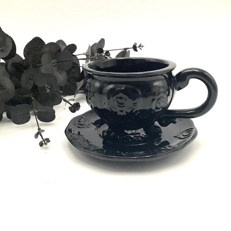 Victorian Gothic Embossed Teacup and Saucer