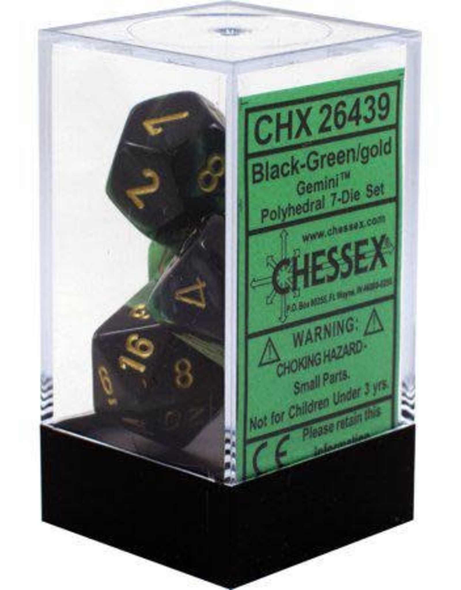 Chessex Gemini Black Green w/Gold Polyhedral Set