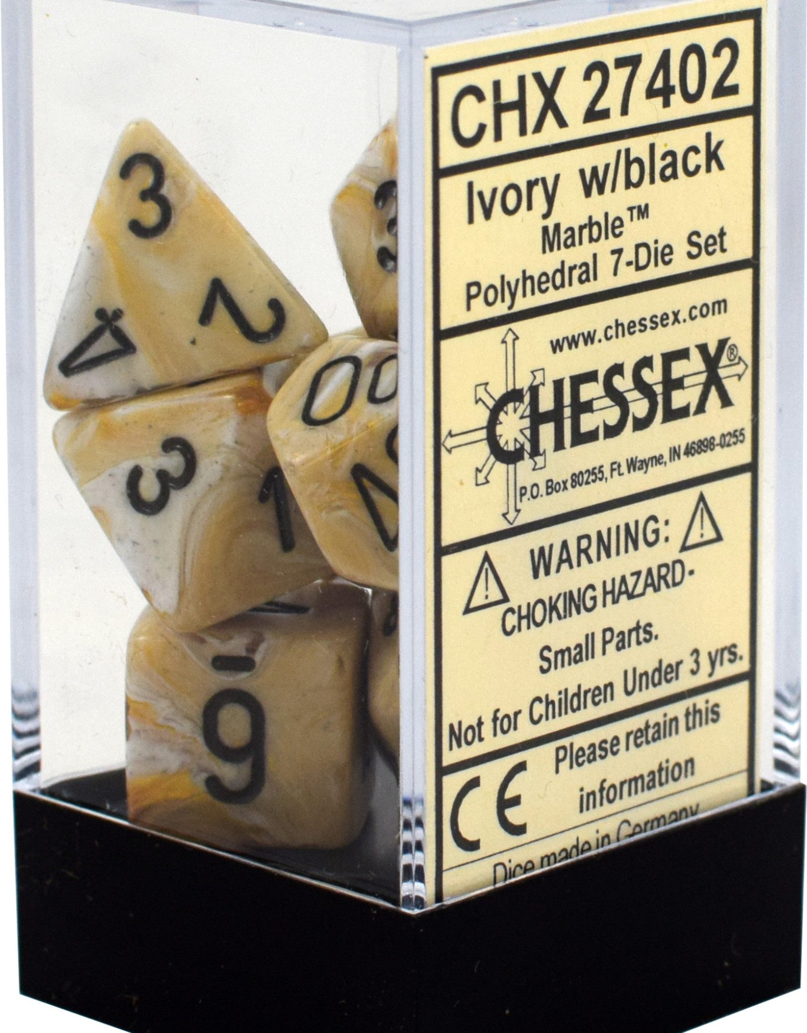 Chessex Marble Ivory w/black Polyhedral Set