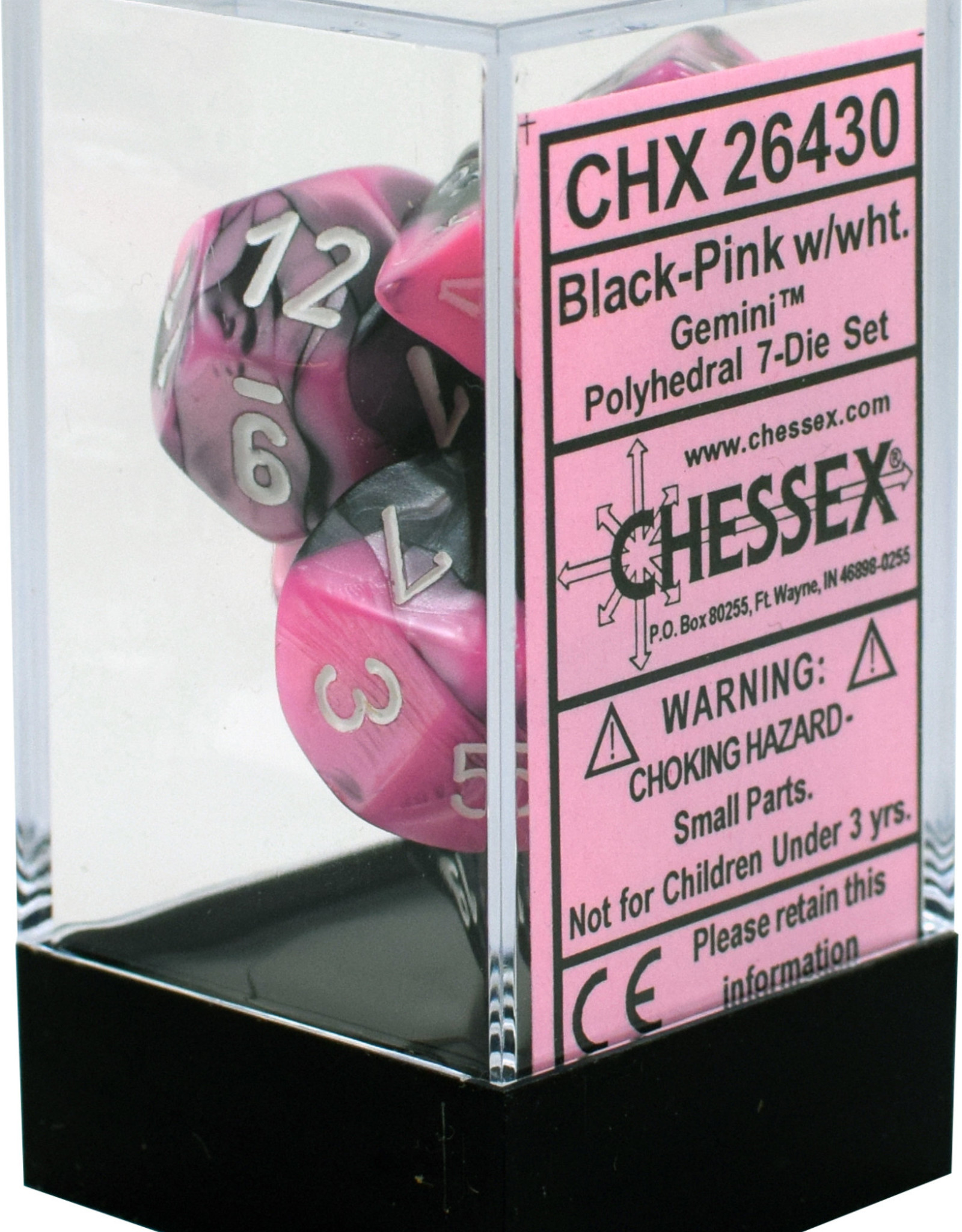 Chessex Gemini Black-Pink w/white Polyhedral Set