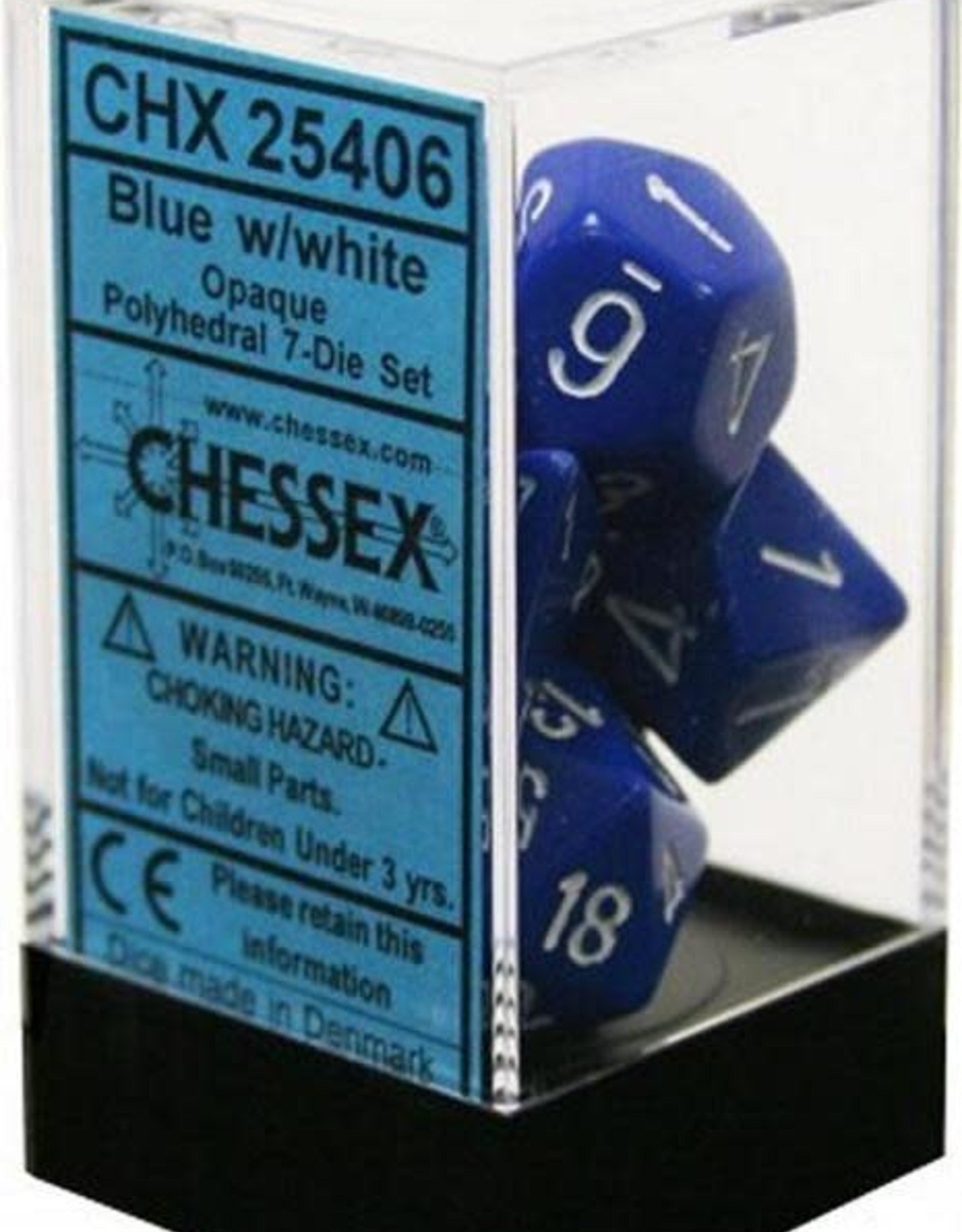 Chessex Opaque Blue w/white Polyhedral Set