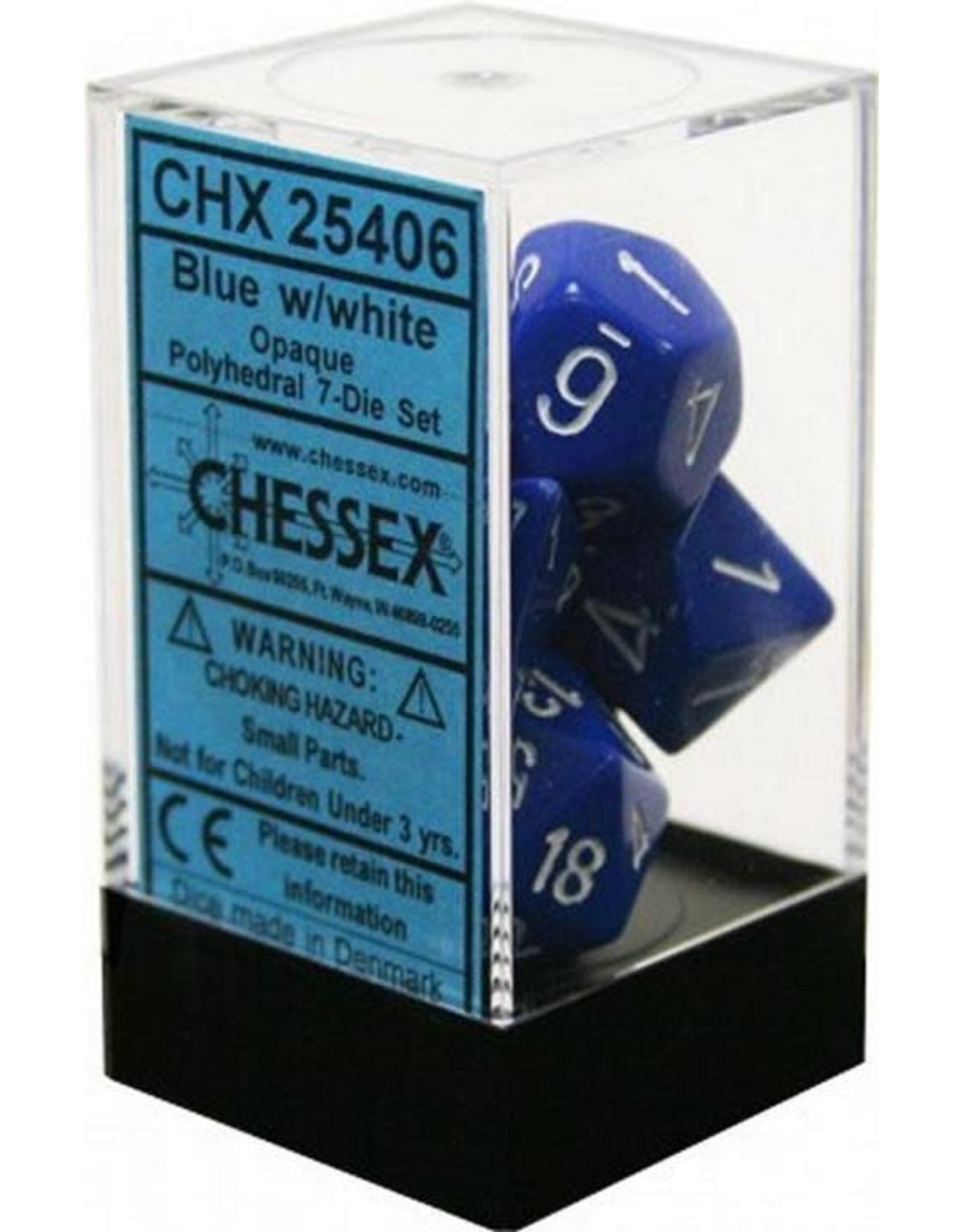 Chessex Opaque Blue w/white Polyhedral Set