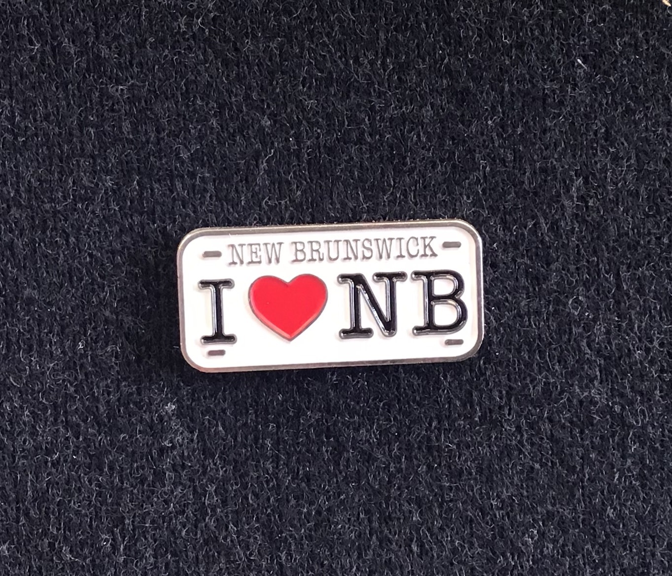 Lapel Pin I Heart NB License Plate