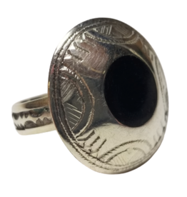 Ebony and Silver Disk Ring (Size 9) - Niger