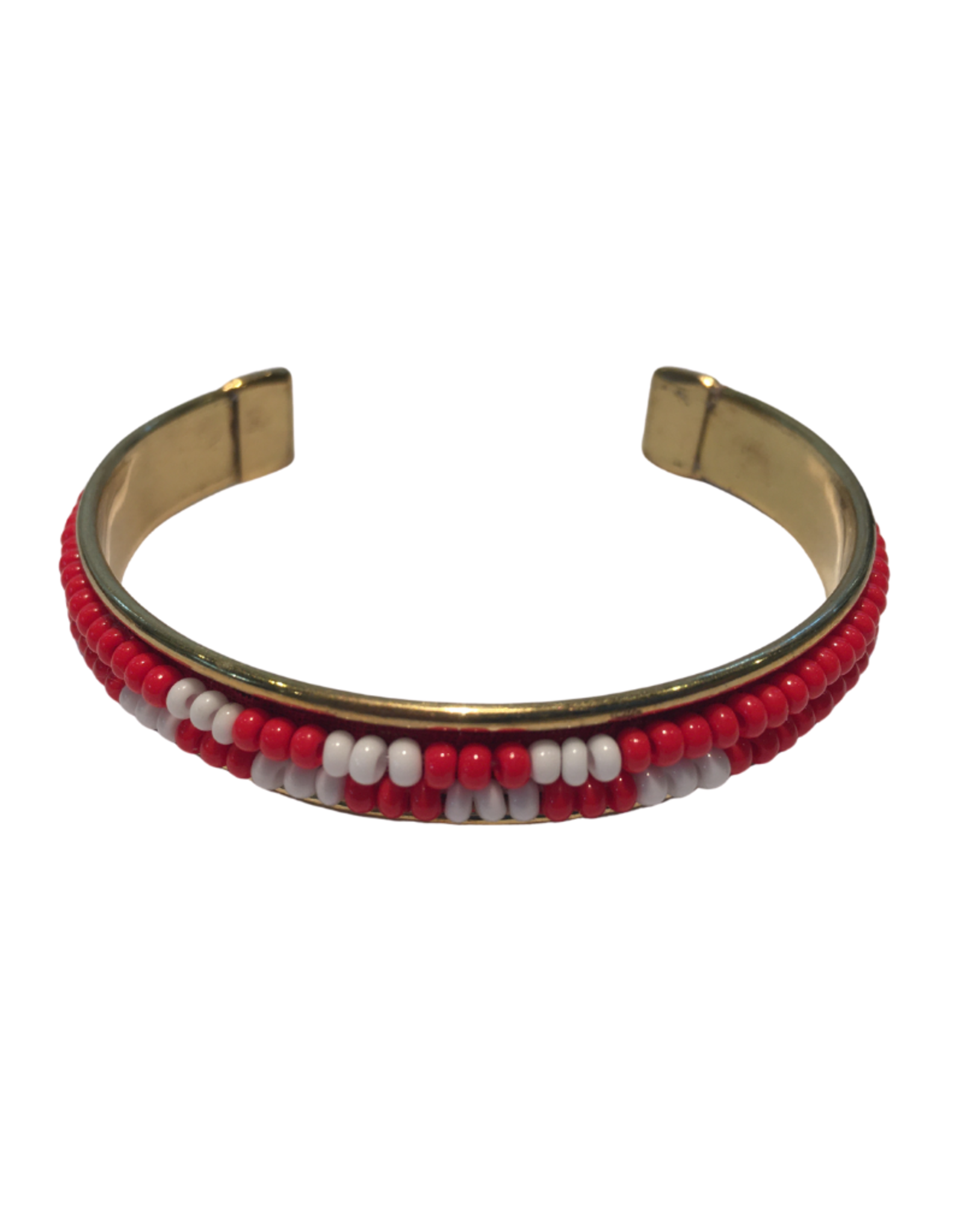 Bracelet Red & White Beaded Cuff - India