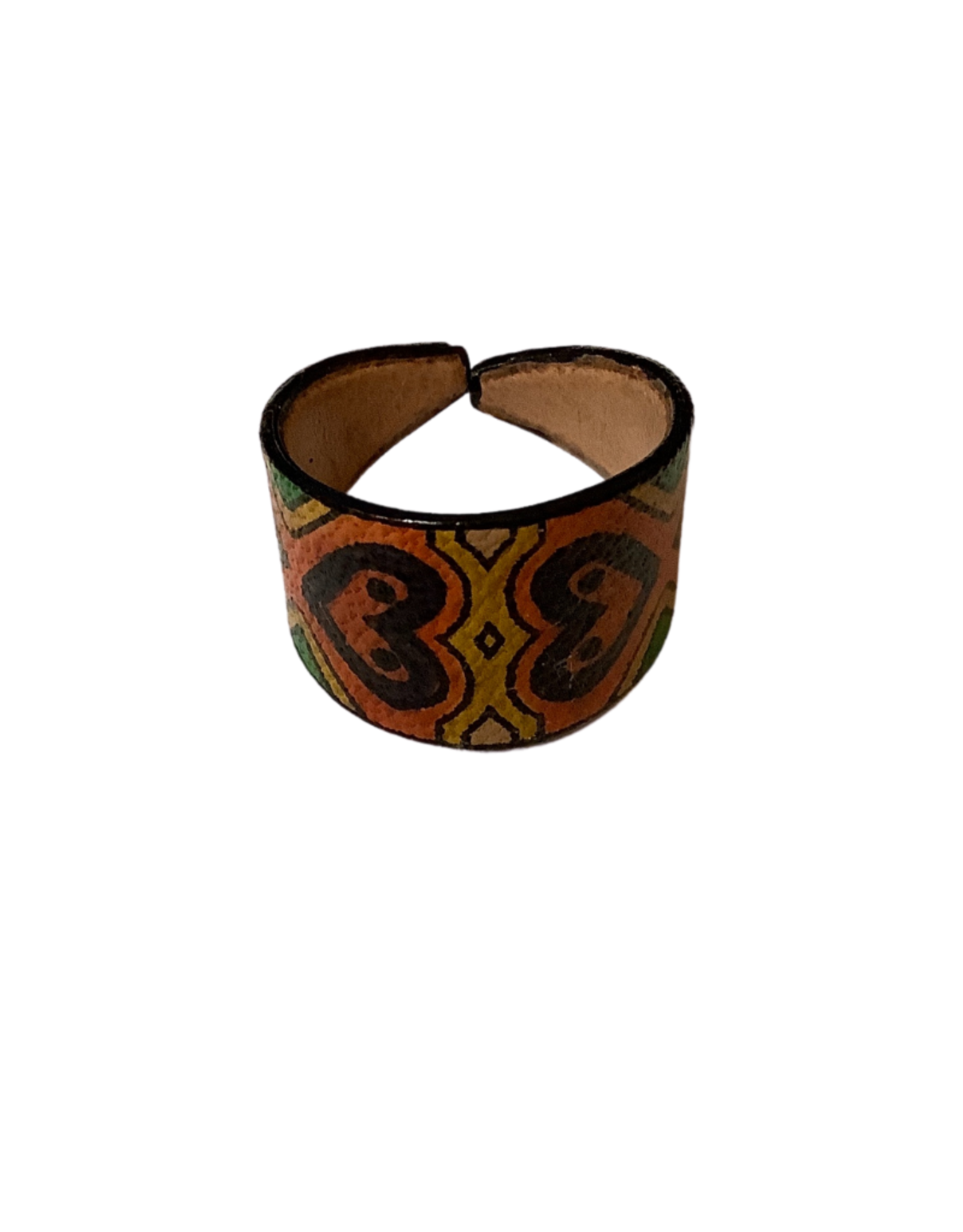 Leather Ring - Hand Painted Hearts - Indonesia