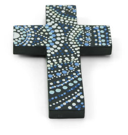 Indonesia Wall Art Small Blue Wooden Cross - Indonesia