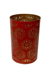 Large Red and Gold Washed Candleholder - India