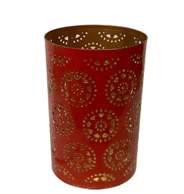 Large Red and Gold Washed Candleholder - India