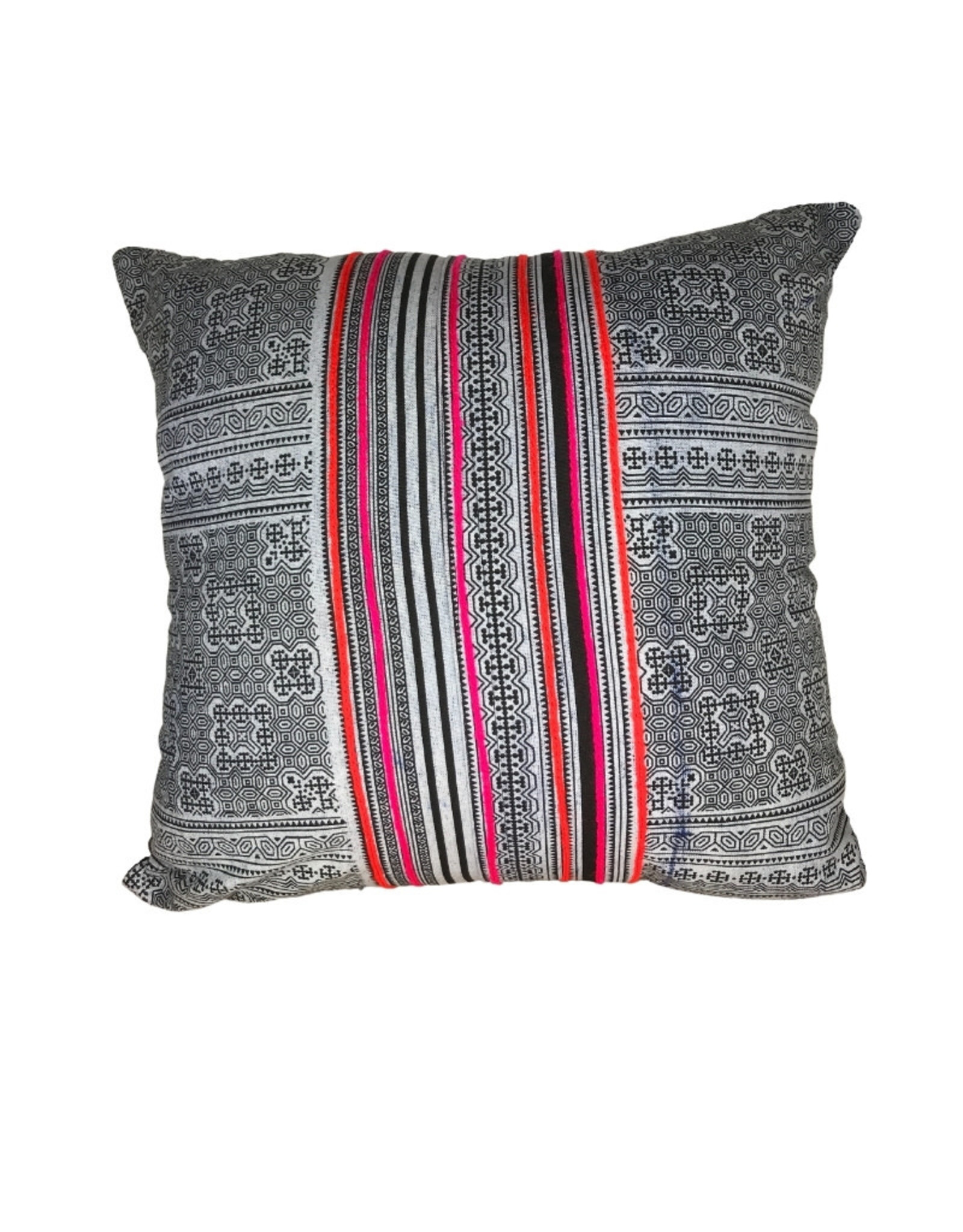 Ten Thousand Villages Pillow Cushion Cover Striped Grey/Black/Red - Thailand