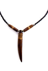 Global Crafts Necklace Bone Tooth on Leather Black/Etch) - Mexico