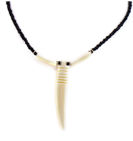Global Crafts Necklace Bone Tooth on Leather White - Kenya