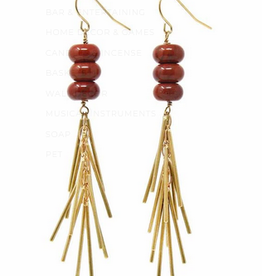 Earrings Red Jasper and Metal Fringe - China