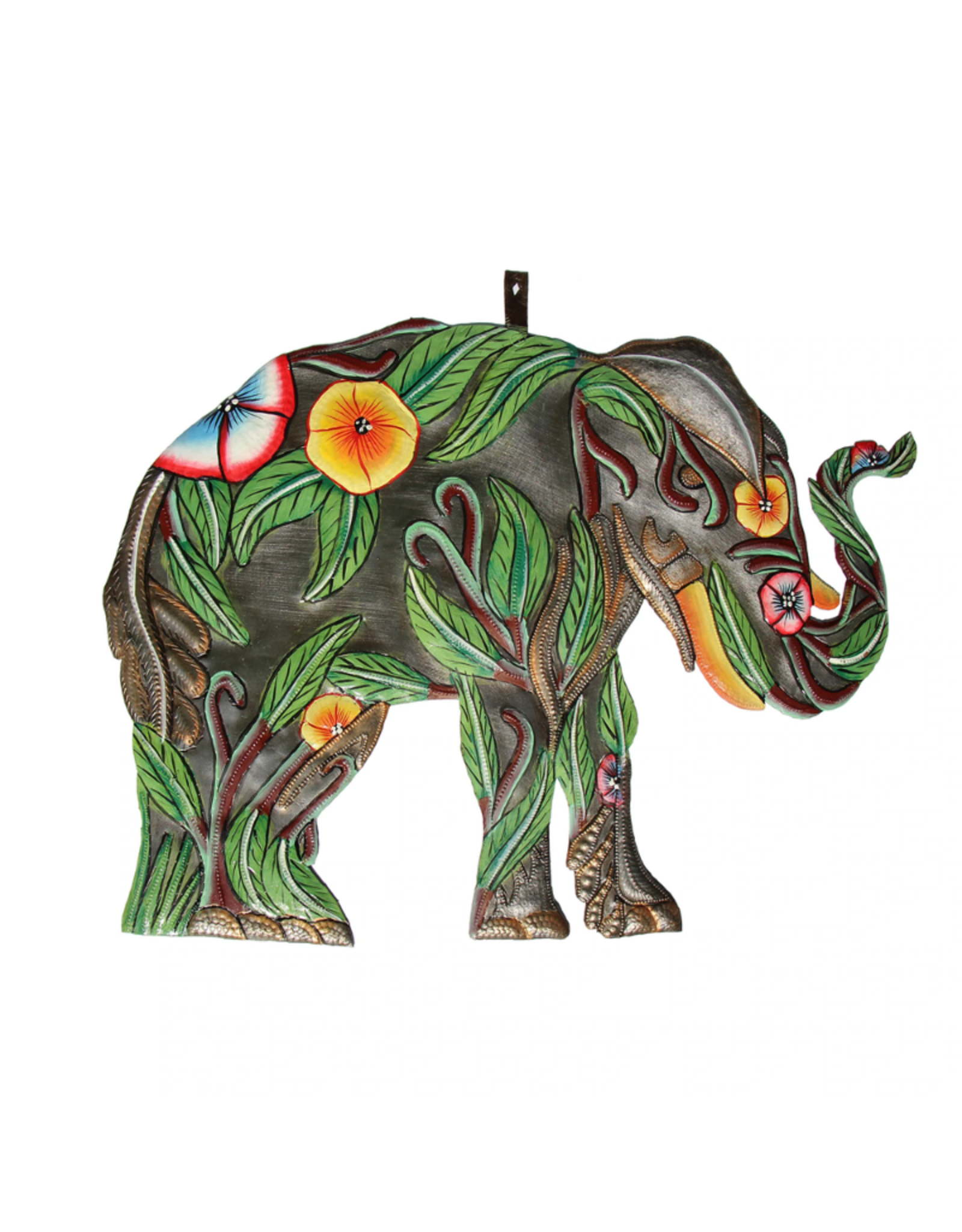Global Crafts Hibiscus Elephant Haitan Metal Art 14 inch - Haiti