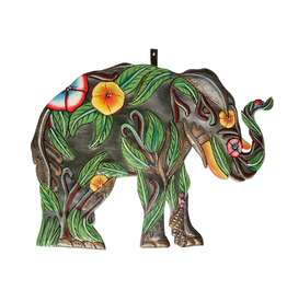 Global Crafts Wall Art Hibiscus Elephant Haitan Painted Metal 14 Inch - Haiti