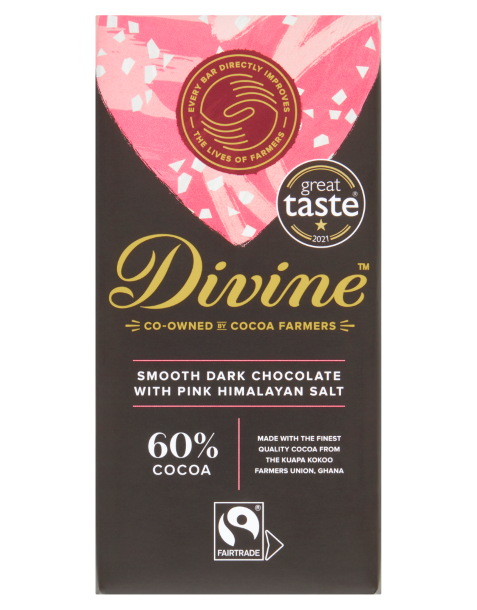 Ghana Divine Dark Chocolate with Pink Himalayan Salt 60% Cocoa 85g