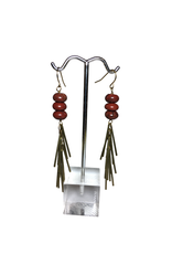 Earrings Red Jasper and Metal Fringe