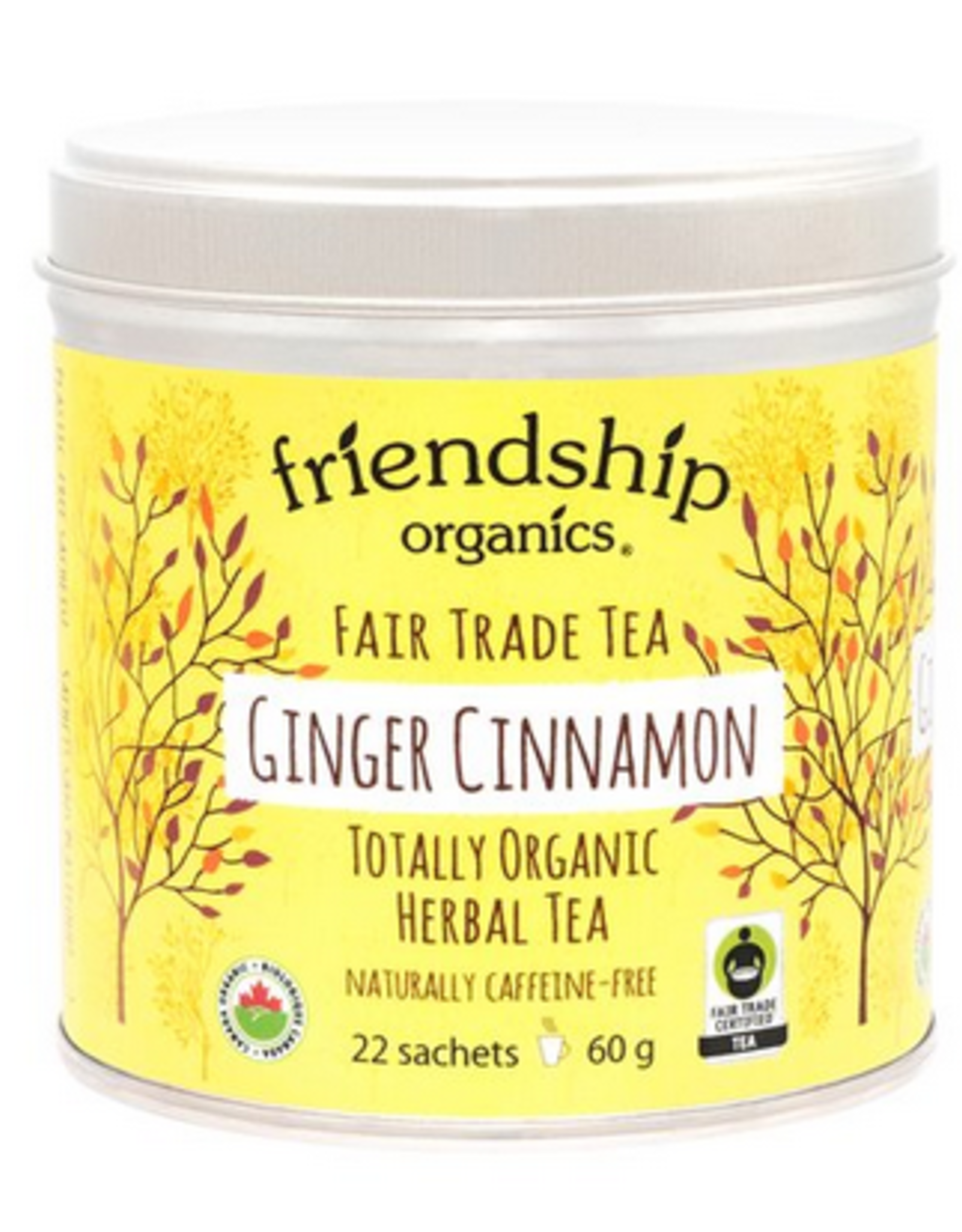 India Tea Ginger Cinnamon Bags Tin Friendship Organics