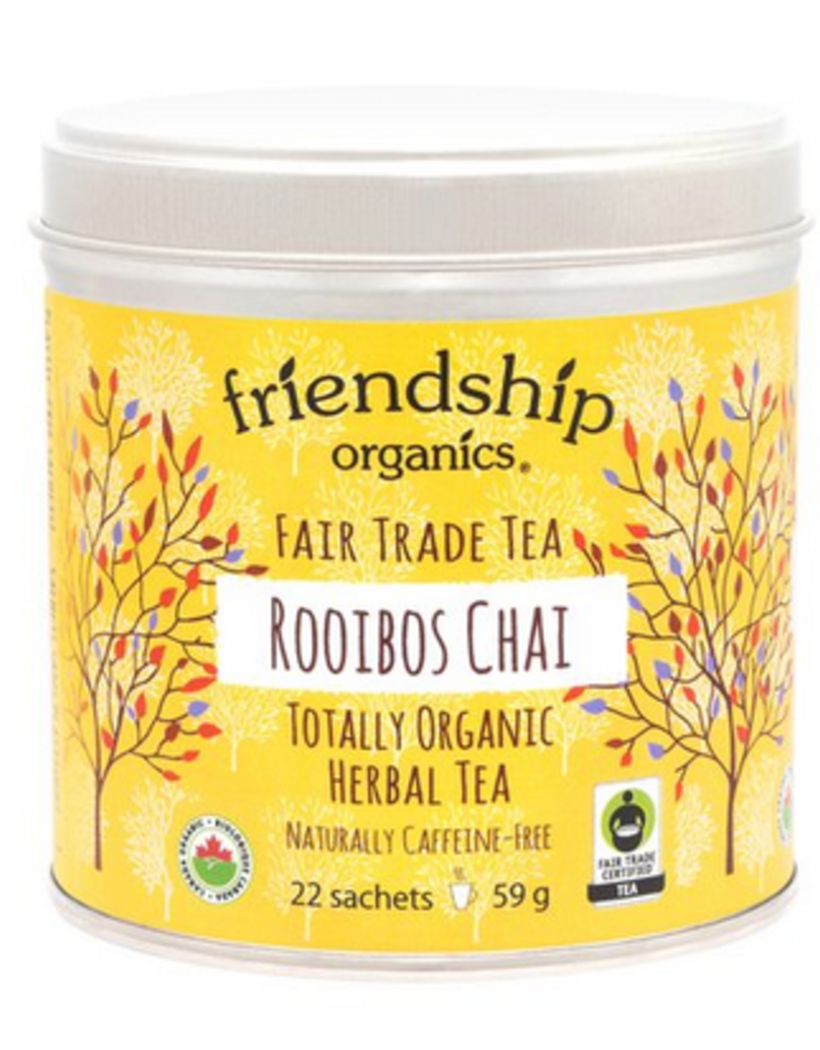 India Tea Rooibos Chai Tin Sachets Friendship Organics