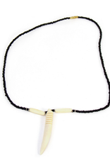 Kenya Necklace Bone Tooth on Bead Chain (White) - Kenya