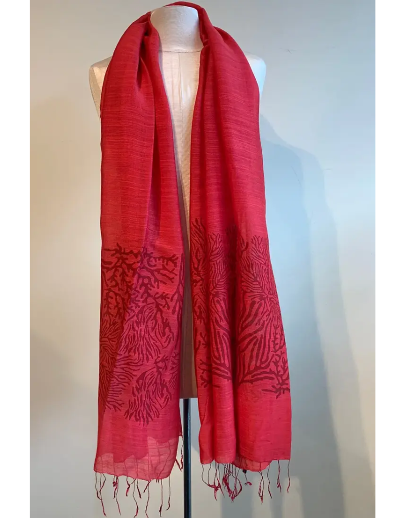Marigold Collective Scarf, Silk Blend Sea Coral Ruby Red - Vietnam