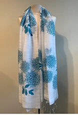 Vietnam Scarf Silk Blend Chrysanthemum White/Blue - Vietnam