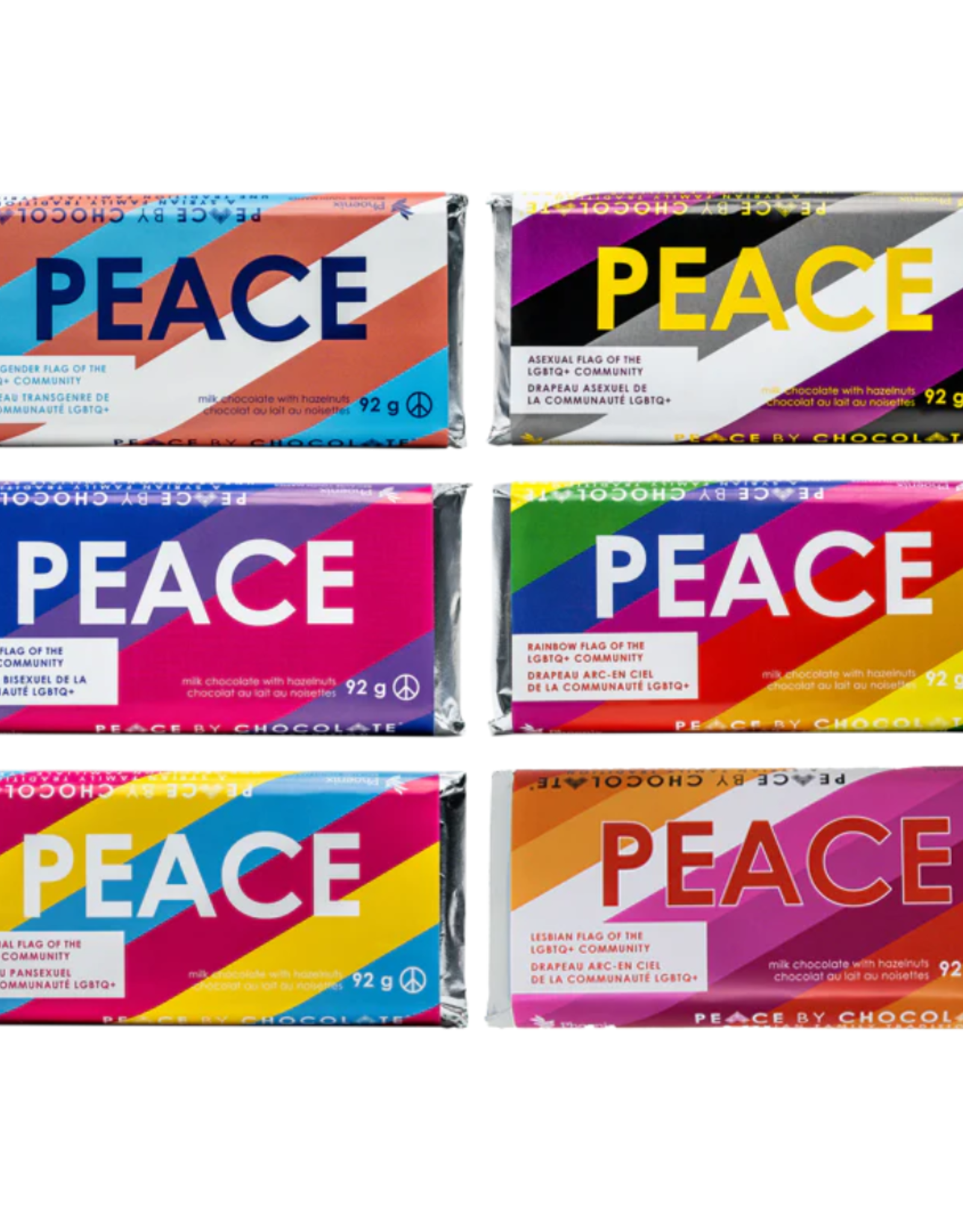 Canada Peace Pride Flag Chocolate Bar (92g) Milk/Hazelnuts (Assorted) - Peace by Chocolate