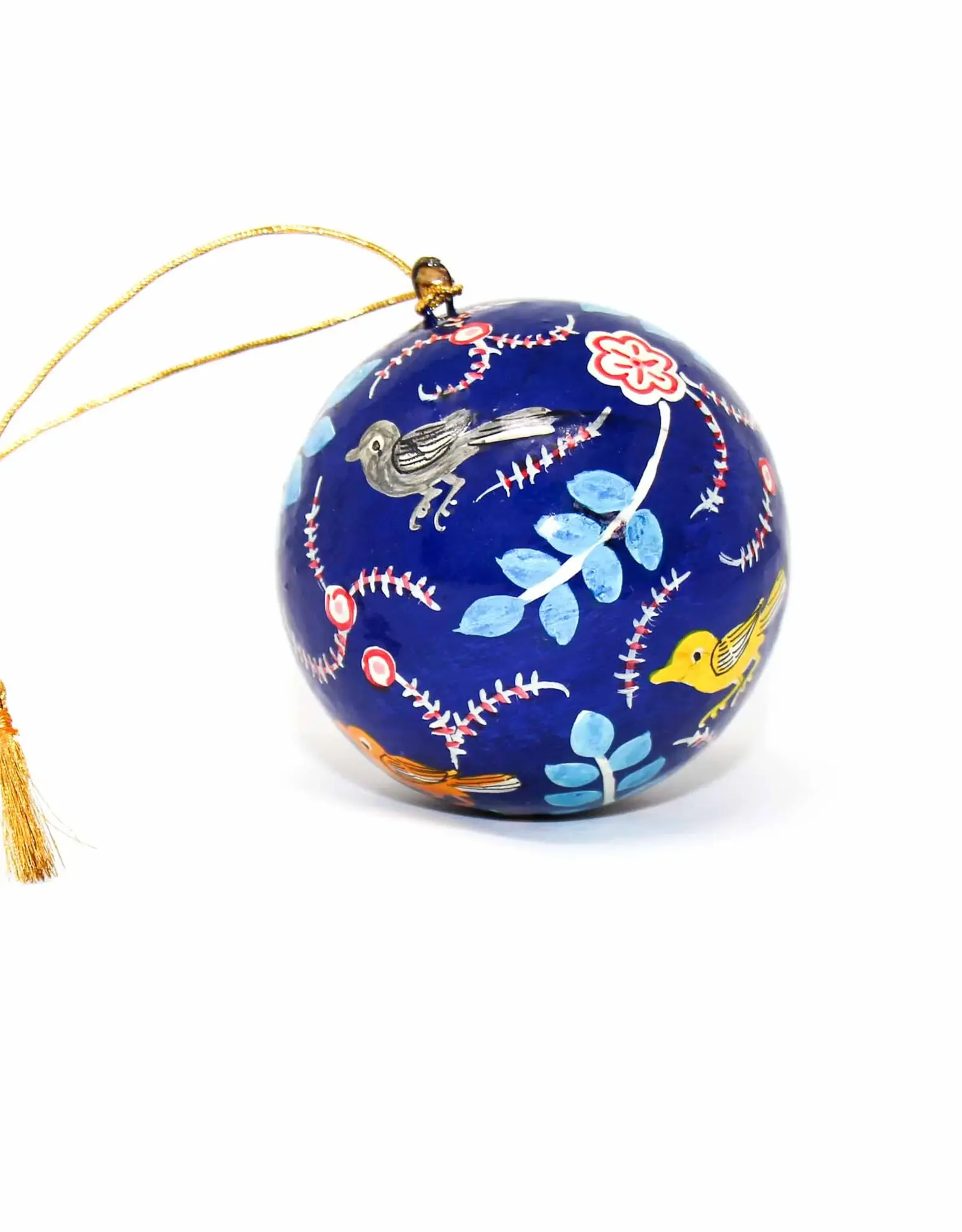 India Ornament Handpainted Birds and Flowers Blue - India
