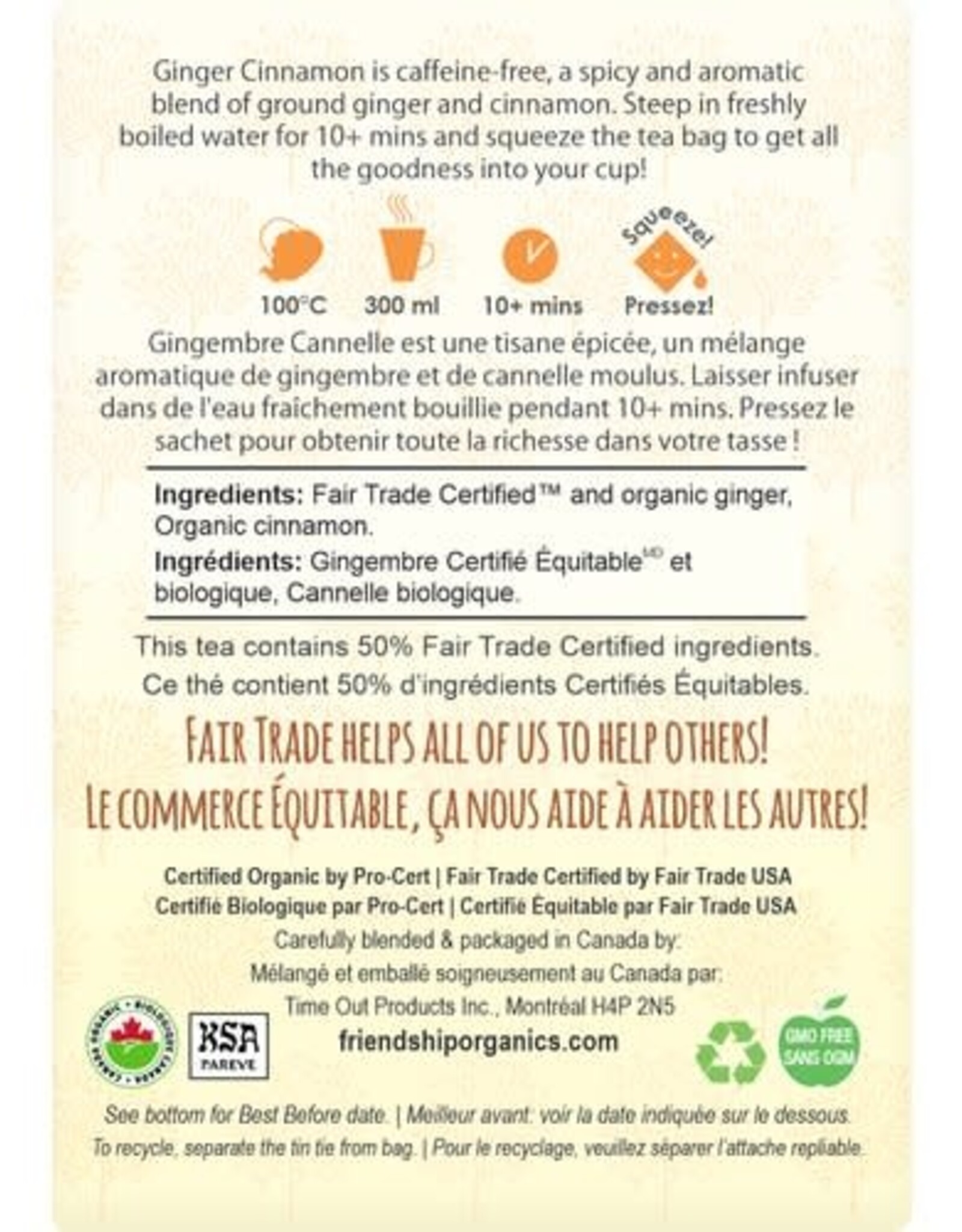 India Tea Ginger Cinnamon Bags Tin Friendship Organics