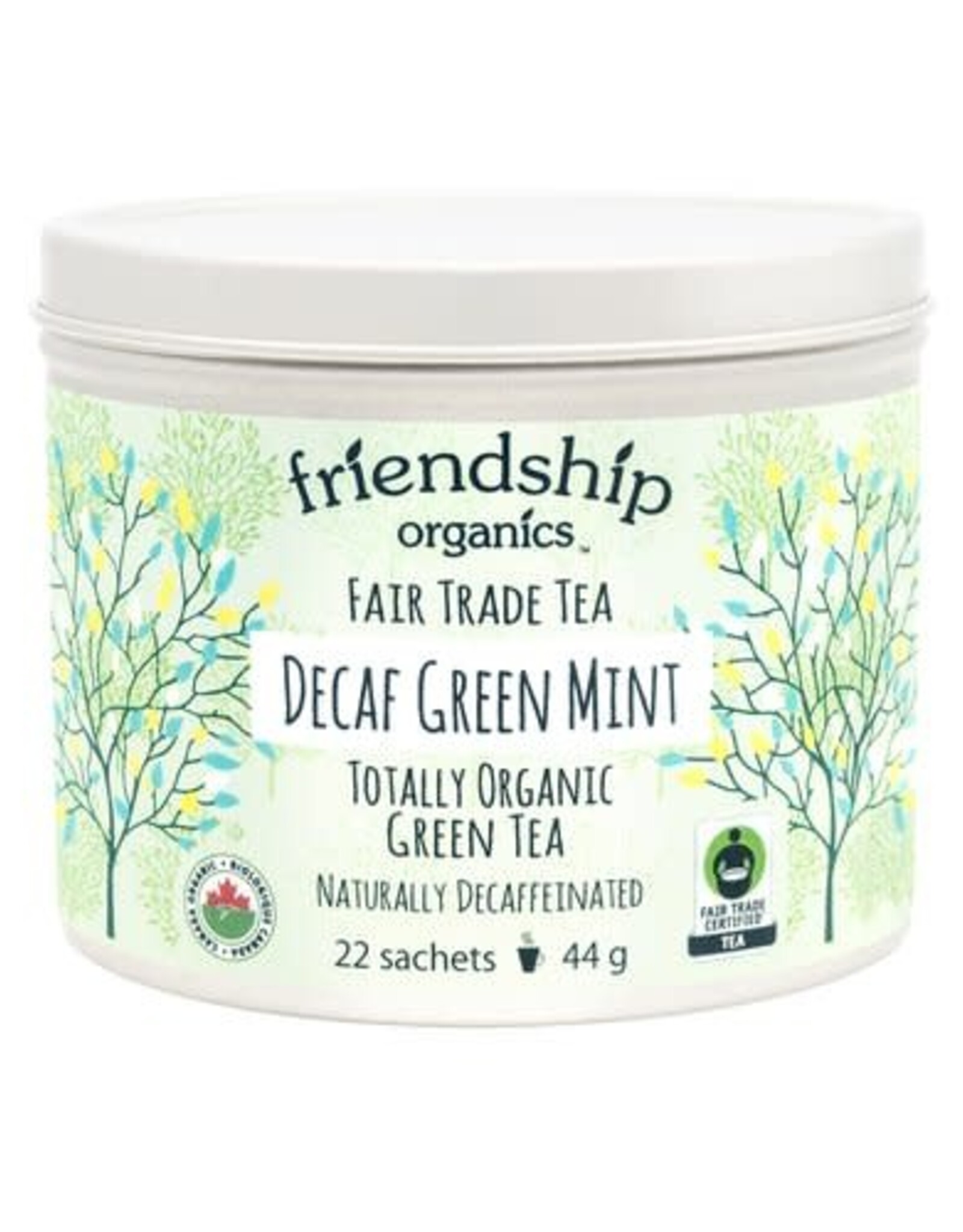 Tea Decaf Green Mint Sachets Tin Friendship Organics