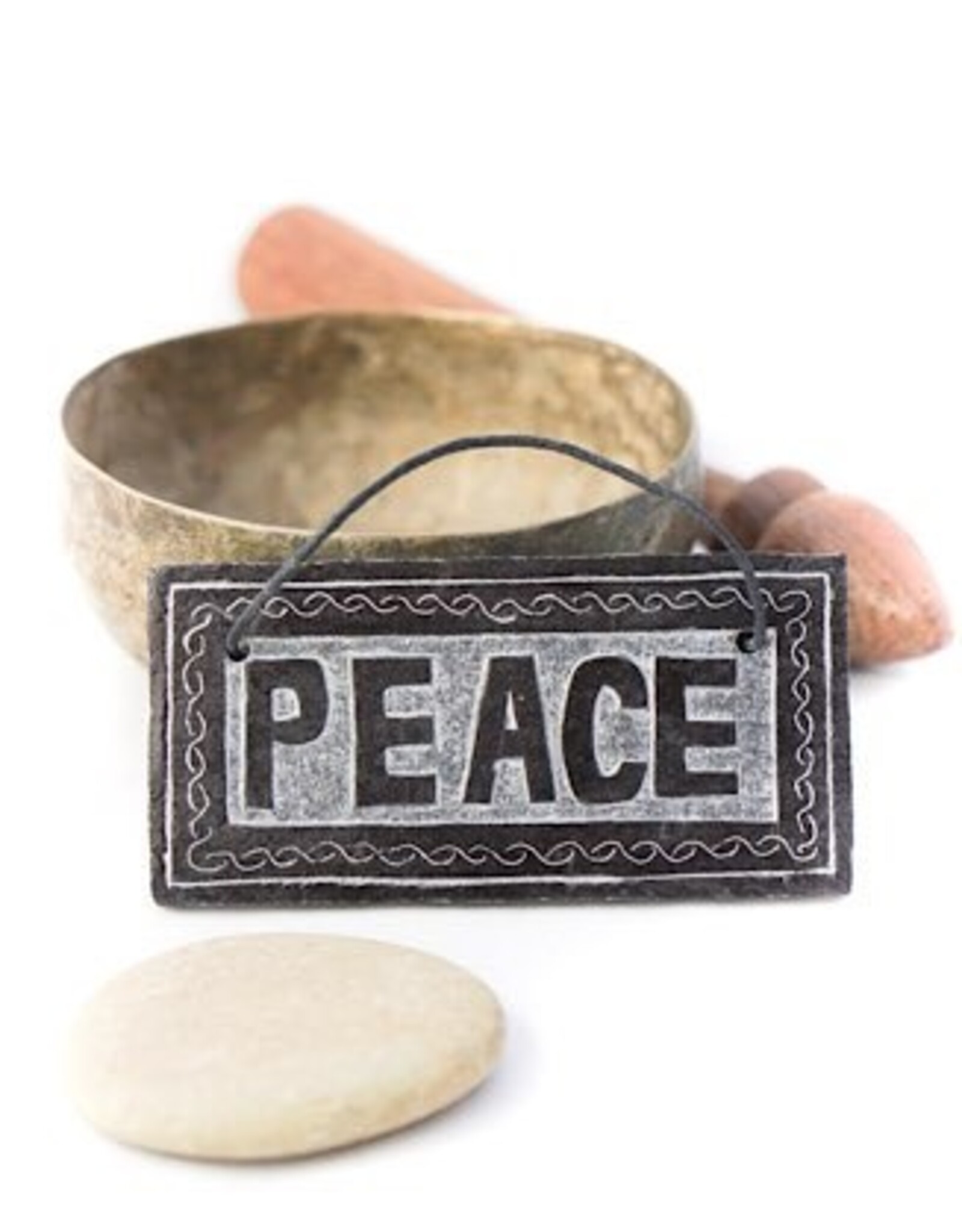 Nepal Peace Sign Slate with Leather Hanger - Nepal