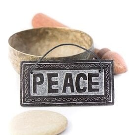 Nepal Peace Sign Slate with Leather Hanger - Nepal
