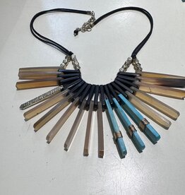 Turquoise Metal and Bone Necklace - India
