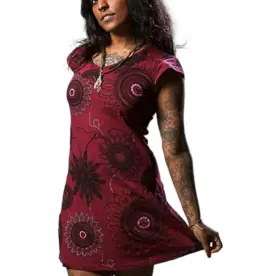 Nepal Dress Jangala Short Sleeve  (L) Burgundy  - Nepal