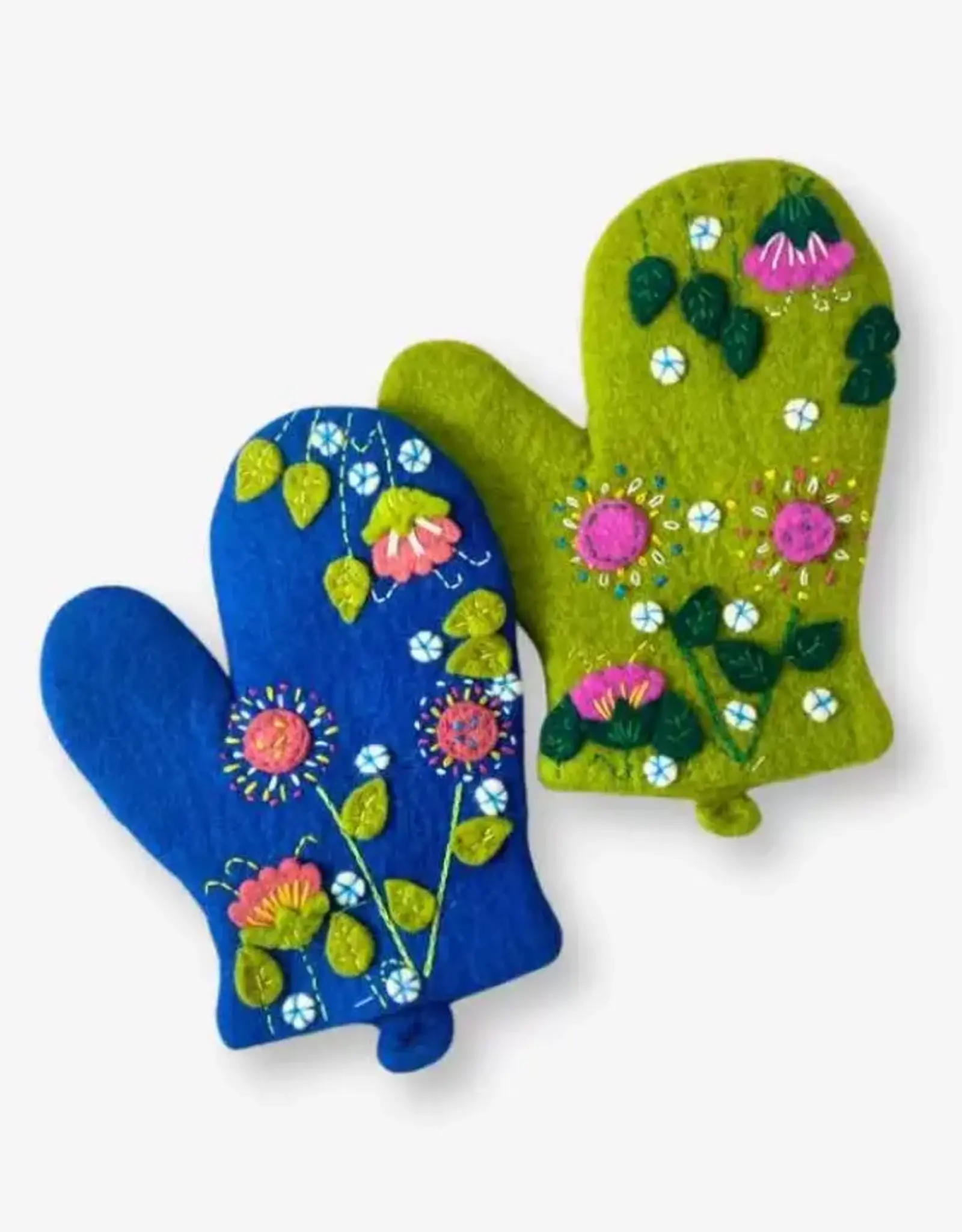 Nepal Felt Oven Mitt  With Embroied Leaves - Nepal