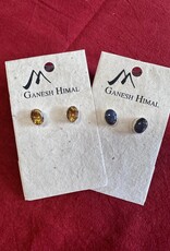 Nepal Earrings Studs w/Small Stone in Plain Bezel Setting