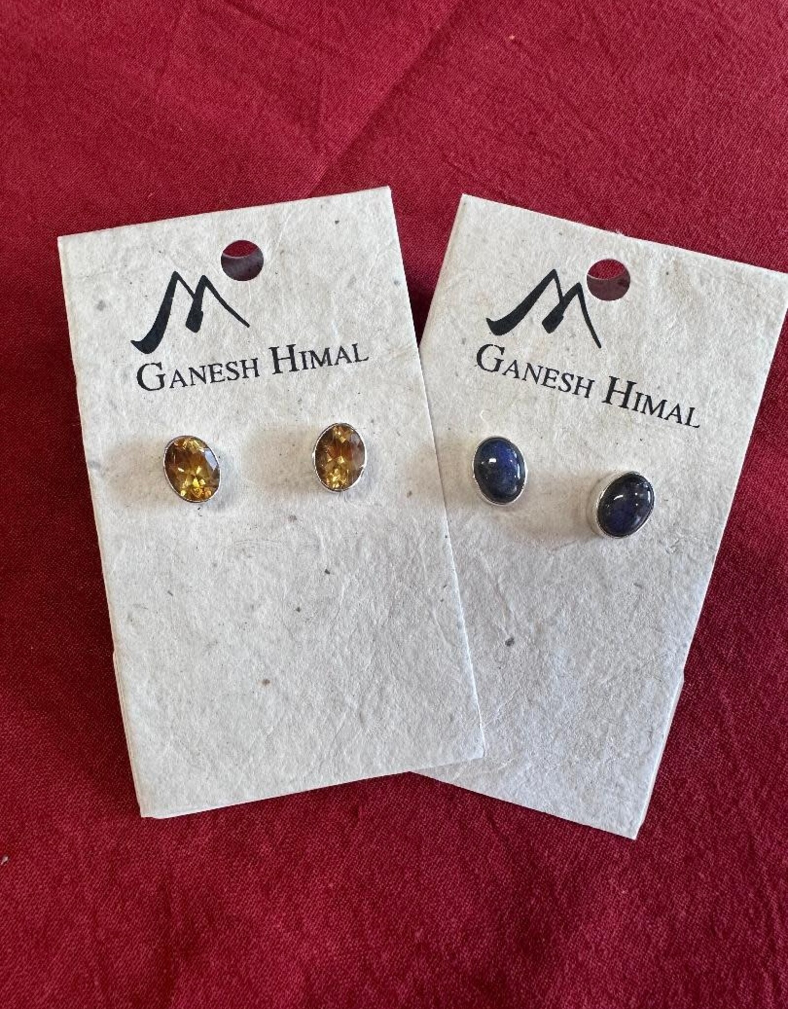 Nepal Earrings Studs w/Small Stone in Plain Bezel Setting